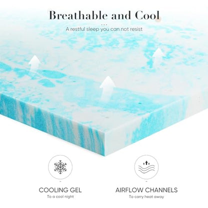 Memory Foam Mattress Topper King Size Gel Infused 2 Inch Support Cooling Bed Pad
