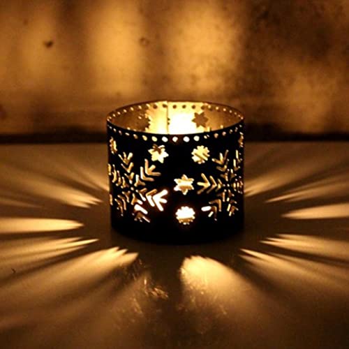 Christmas Iron Hollow Candle Holder Snowflake Design White Snowflake - Holiday Decor