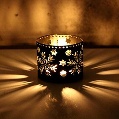 Christmas Iron Hollow Candle Holder Snowflake Design White Snowflake - Holiday Decor