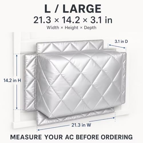 Silver Insulated Window AC Cover with Windproof Wing - L 21.3" x 14.2" x 3.1"