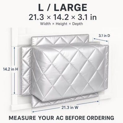 Silver Insulated Window AC Cover with Windproof Wing - L 21.3" x 14.2" x 3.1"