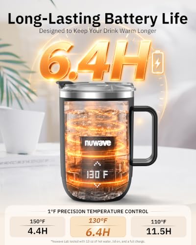 Nuwave Heated Coffee Mug 16oz Rechargeable Temperature Control - Midnight Black