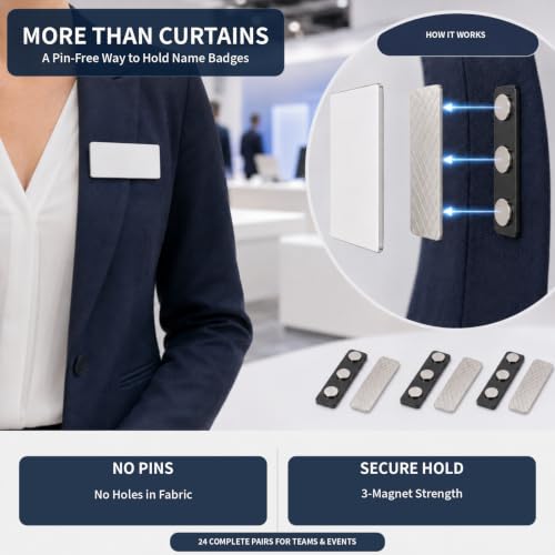Self-Adhesive Magnetic Curtain Magnets with Strong Metal Clips - 24 Pairs - Black