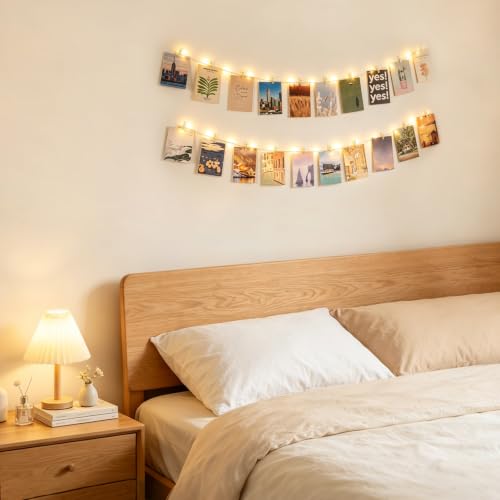 2 Pack Photo String Lights with Clips - 4.1Ft Battery-Powered Decorative Wall Hanger