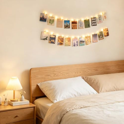 2 Pack Photo String Lights with Clips - 4.1Ft Battery-Powered Decorative Wall Hanger