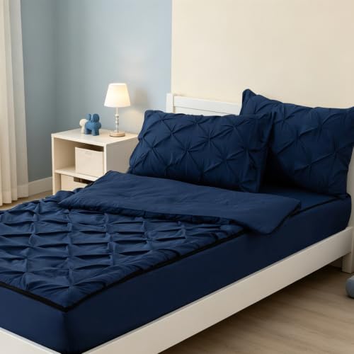 Aimuan Navy Twin Zippered Bedding Set Pinch Pleated Comforter & Fitted Sheet
