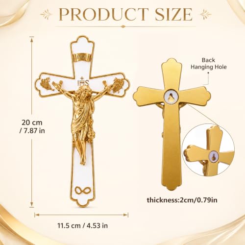 Catholic Wedding Wall Crucifix 7.9 Inch in White & Gold, Religious Wall Decor