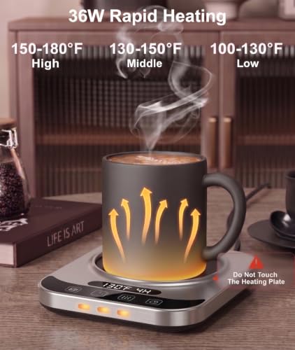 Silver Smart Coffee Mug Warmer with Ceramic Mug Set, 9 Temp Control & Auto Shut Off