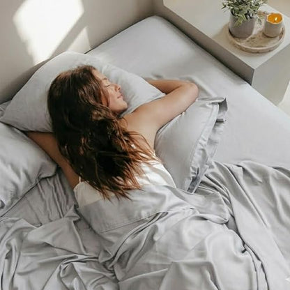 King Size Light Grey Fitted Sheet 100% Viscose Bamboo 800 TC - Deep Pocket