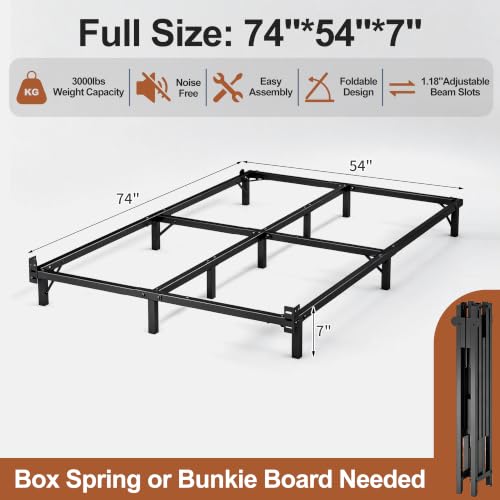 Heavy Duty Foldable Full Metal Bed Frame with Headboard Support