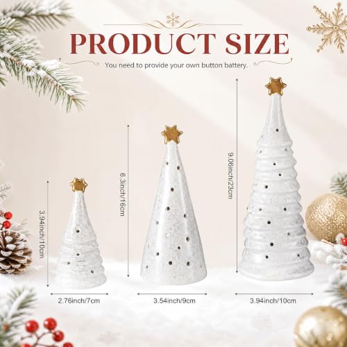 Set of 3 Lighted Ceramic Christmas Trees Tabletop Decor for Holiday Display
