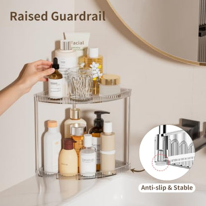 Clear 2-Tier Corner Bathroom Organizer Shelf for Vanity and Countertop