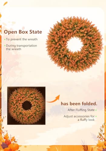 26-Inch Fall Wreath for Front Door Outdoor Farmhouse Decor Burnt Orange