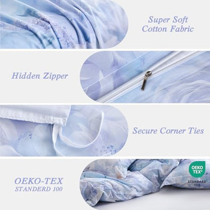 Reversible Floral Cotton Duvet Cover Set King Size - Purple & Blue
