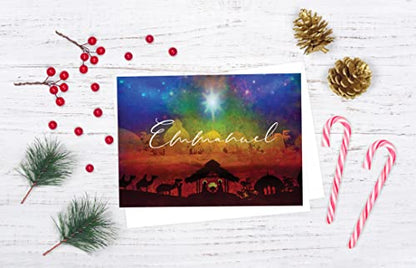 Religious Christmas Card Pack of 24 with Scripture and Envelopes - Emmanuel Theme