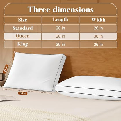 Queen Size Goose Feather Down Pillows Set of 2 with Gusset - Luxury Hotel Collection 20x30 Inches