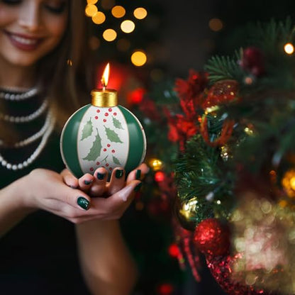 Christmas Rustic Holly Berries Ball Candles - 3 Inch Set of 4
