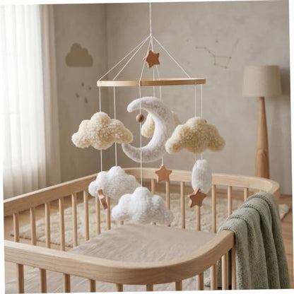 Baby Crib Mobile with Moon Clouds & Wooden Stars - Nordic Style Nursery Decor