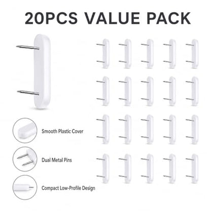 White Plastic-Head Pins for Furniture and Bed Skirts - 20 Pack