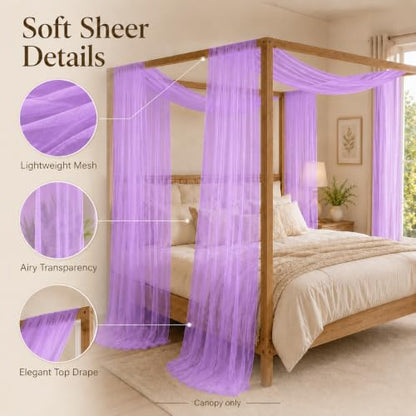 Purple Bed Canopy Curtains, Sheer Mesh Drapes for Bedroom Decor - 63"W x 236"L, Pack of 2