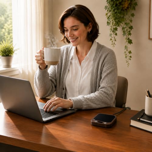 Brown Coffee Mug Warmer with Timer - Electric Desk Cup Heater, 4-Temperature Control