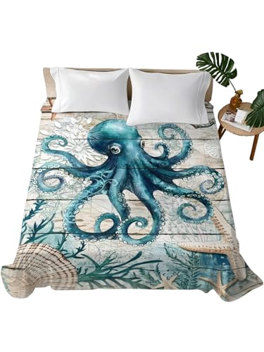 Turquoise King Size Flat Sheet Ocean Nautical Bedding Microfiber Breathable
