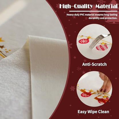 Christmas Rectangular Waterproof Tablecloth with Merry Ribbon Pattern - 54 x 78 Inches