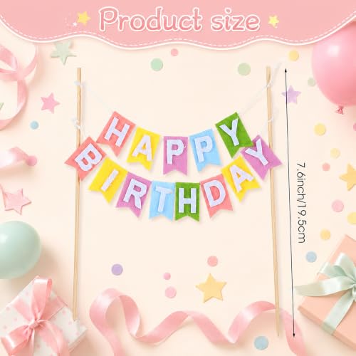 Rainbow Felt Happy Birthday Cake Topper Banner Sign Set for Kids Parties