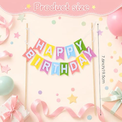 Rainbow Felt Happy Birthday Cake Topper Banner Sign Set for Kids Parties