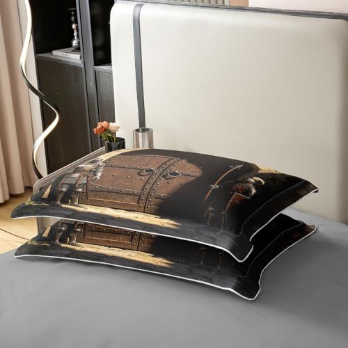 Medieval Knight Duvet Cover Set Twin Size Black Brown White - Kids Bedding