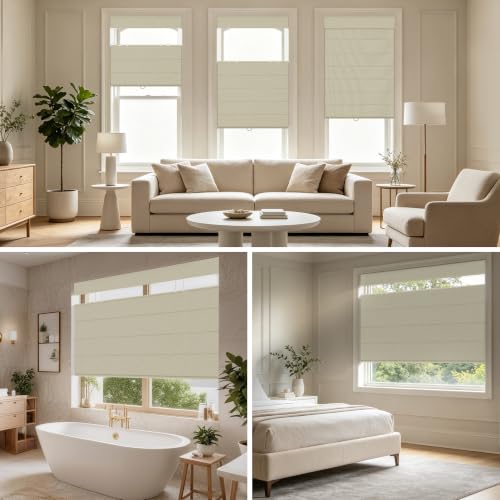 Custom Size Roman Shades Beige Window Blinds Cordless Fabric Curtains