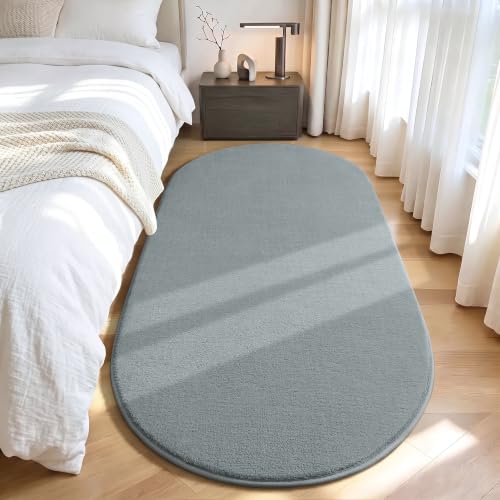 LOCHAS Oval Bedroom Rug 2.6x5.3 Feet Washable Grey Non-Slip Rug for Bedroom