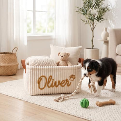 Personalized Dog Toy Basket with Name - Custom Pet Toy Storage Bin - Pet Basket