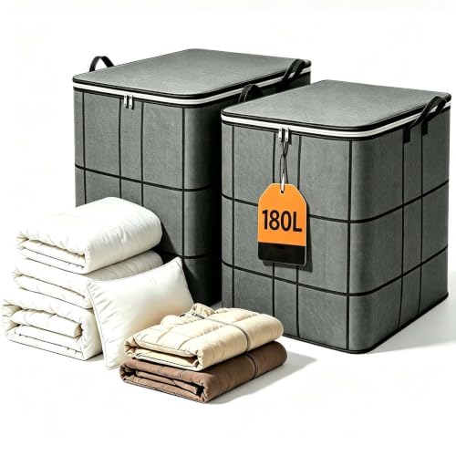 Extra Large Foldable Storage Bag with Reinforced Handles - 180L Capacity, 2 Pack - Moving & Organizing