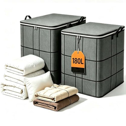 Extra Large Foldable Storage Bag with Reinforced Handles - 180L Capacity, 2 Pack - Moving & Organizing