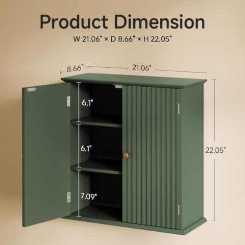 Bathroom Wall Cabinet with 2 Adjustable Shelves - Green