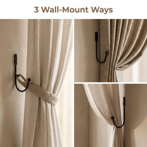 Black Metal Curtain Holdbacks 8 Pack - Modern Wall Mount Drapery Hooks