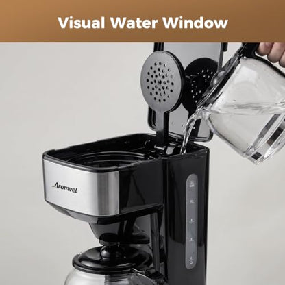 Aromvel Bright Silver 12-Cup Drip Coffee Maker with LED Display