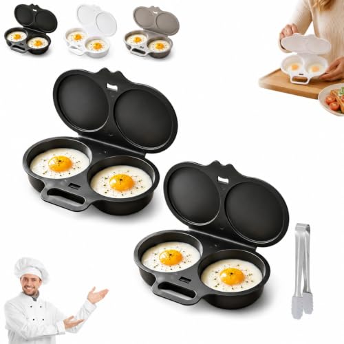Dark Gray Microwave Egg Poacher with Lid & Handle - Dual Cavity 2026