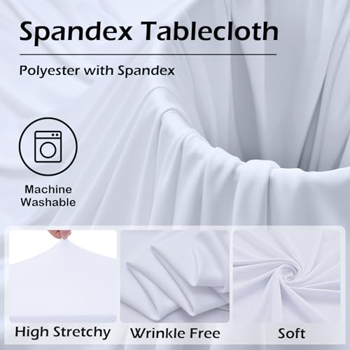 White Spandex Table Cover 8ft Rectangle with Ruffle Skirt 2 Pack - Wrinkle Free Stretch Fitted Tablecloths for Parties Weddings Banquets