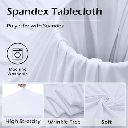 White Spandex Table Cover 8ft Rectangle with Ruffle Skirt 2 Pack - Wrinkle Free Stretch Fitted Tablecloths for Parties Weddings Banquets