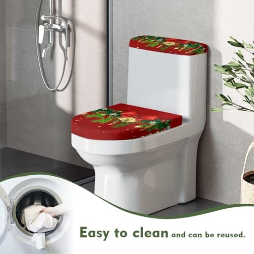 Christmas Toilet Seat Cover Set Xmas Jingle Bell Elongated Toilet Lid Cover Bathroom Decor