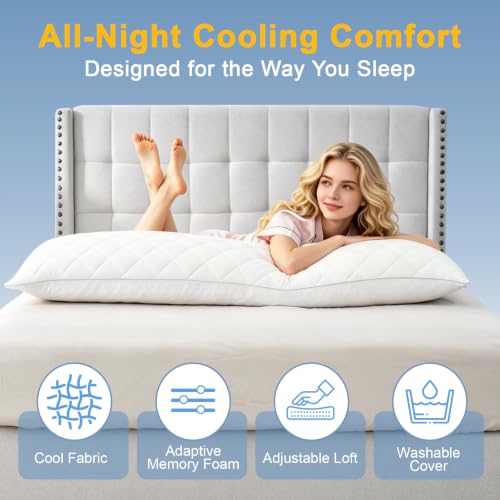 KISSKI Cooling Body Pillow for Adults - Cloud White Memory Foam Long Pillow