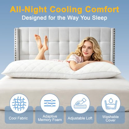 KISSKI Cooling Body Pillow for Adults - Cloud White Memory Foam Long Pillow