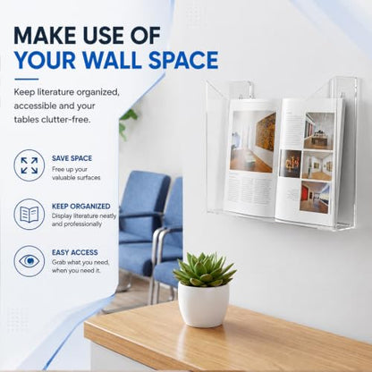 14 Inch Acrylic Brochure Holder Display Stand - Clear Wall Mount & Countertop