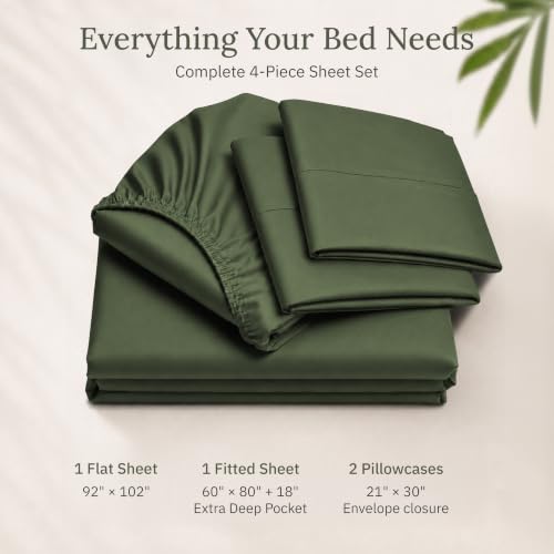 Queen Size Viscose from Bamboo Sheets Dark Olive - Cooling & Silky Soft