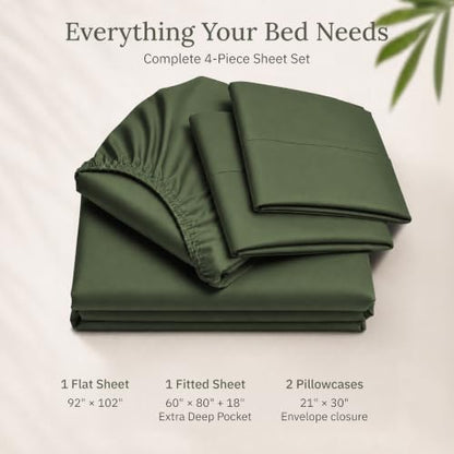 Queen Size Viscose from Bamboo Sheets Dark Olive - Cooling & Silky Soft