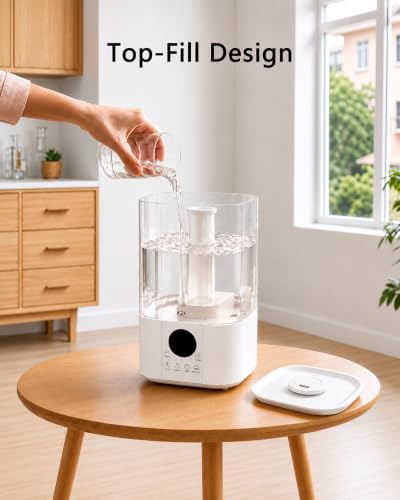 4L Cool Mist Humidifier for Large Rooms - Top Fill, Sleep Mode, Oil Diffuser, Quiet 28dB, LED Display