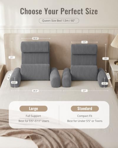Gray Adjustable Reading Pillow with Lumbar Support - 19 Inch