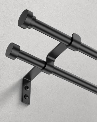 Poskena Double Curtain Rod for Windows 28-48 Inches Black - Adjustable 5/8 Inch Diameter, Pack of 1